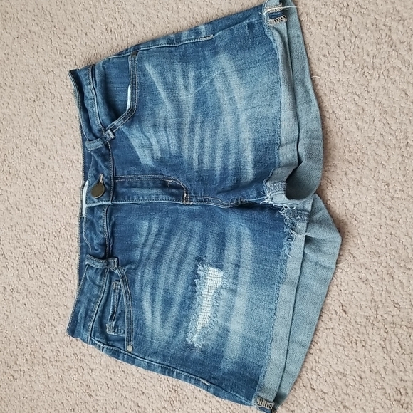 Jolt Distressed Cuffed Denim Shorts - Picture 1 of 12